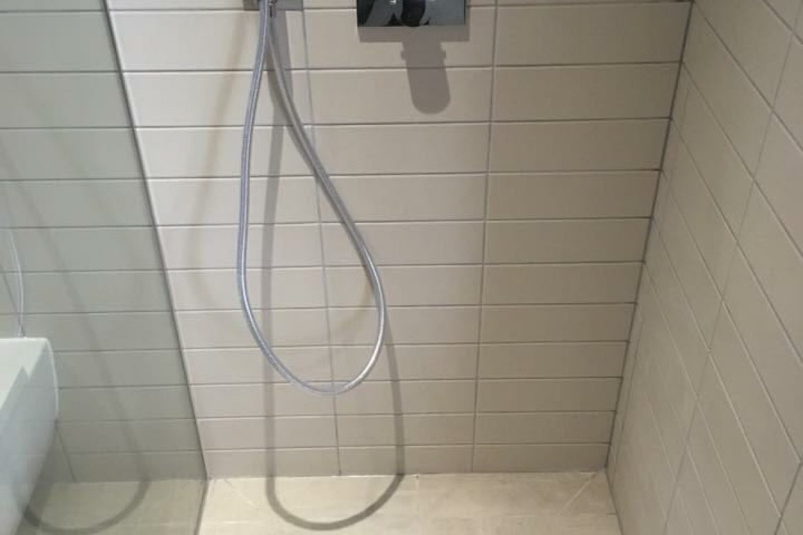 New shower with cafe tiles